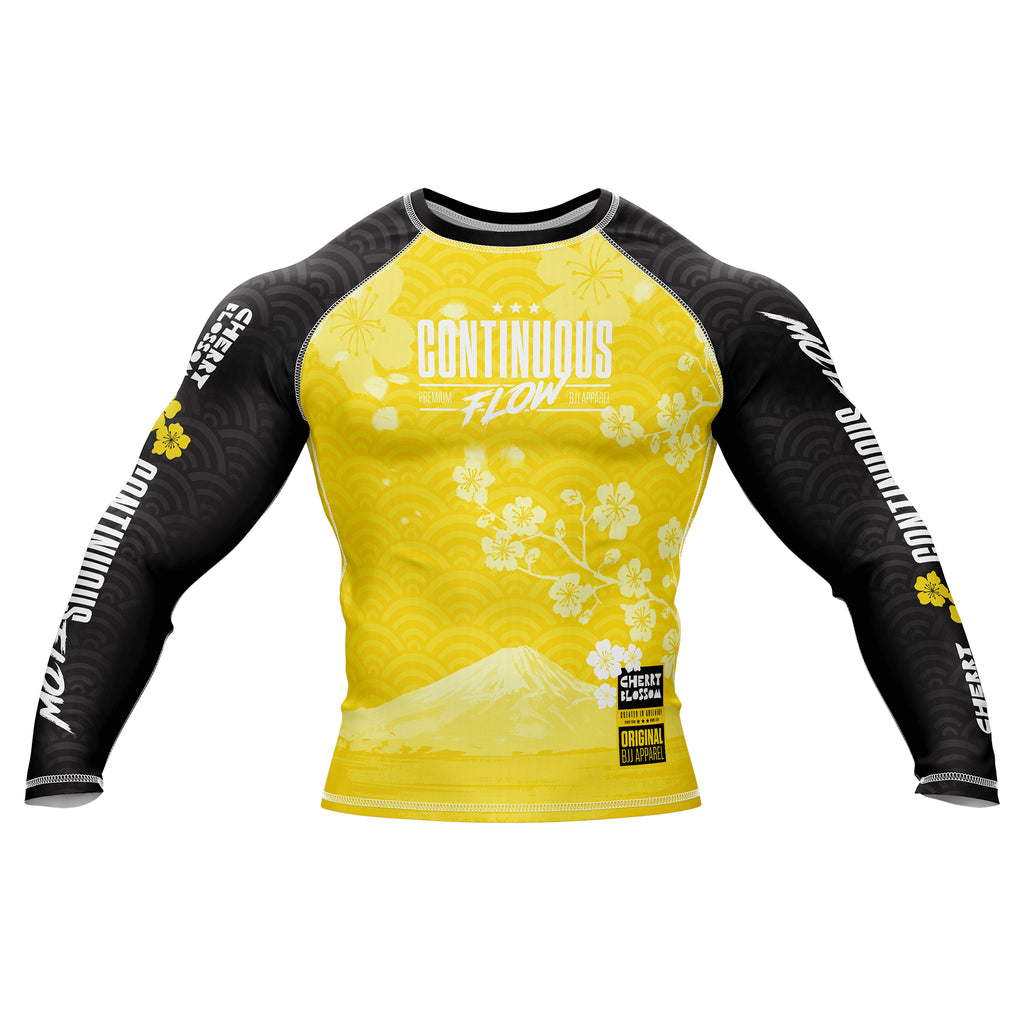 cherry-blossom-long-sleeve-rashguard-yellow-continuous-flow-bjj