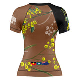 Wattle Flowers Short Sleeve Rashguard Brown