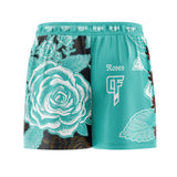 Roses Elastic Waisted Shorts (Teal)