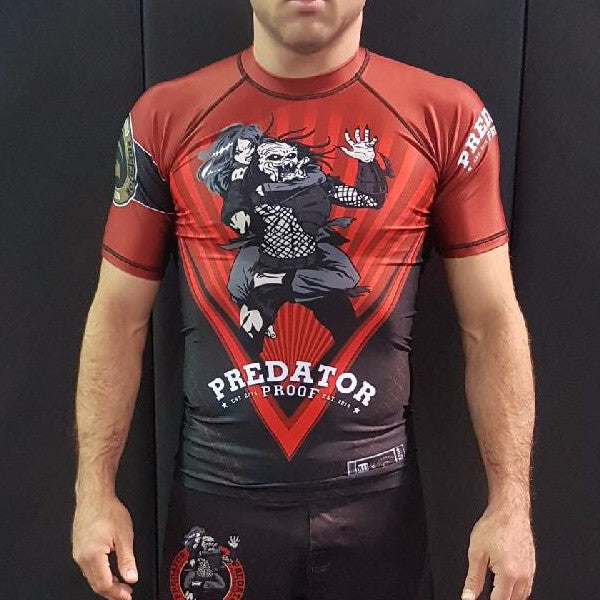 Predator Rash Guard Red Short Sleeve Predator Proof Rash Guard – Continuous Flow BJJ